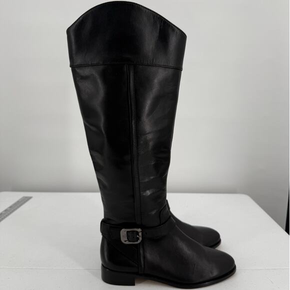 NWT Vince Camuto Ovarlym Black Leather Knee-High Riding Boots Size 6.5 - Picture 1 of 12